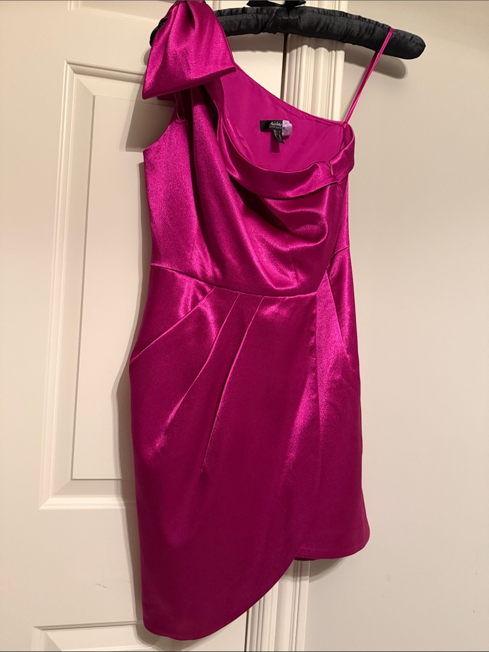 Aidan Mattox Hot Pink Satin One-Shoulder Cocktail Dress